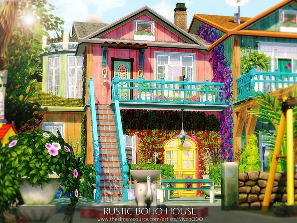 Sims 4 Rustic Boho House by MychQQQ at TSR