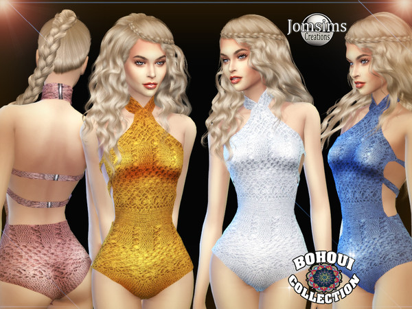 Sims 4 BOHOUI Collection crochet swimsuit one piece by jomsims at TSR