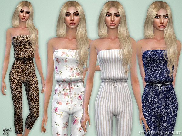 Sims 4 Strapless Jumpsuit by Black Lily at TSR
