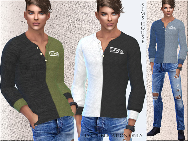 Sims 4 Mens two ton sweater LOVE by Sims House at TSR