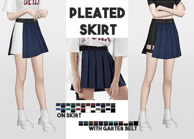 Sims 4 Pleated Skirt On Skirt + Pleated Skirt with Garter Belt at Waekey