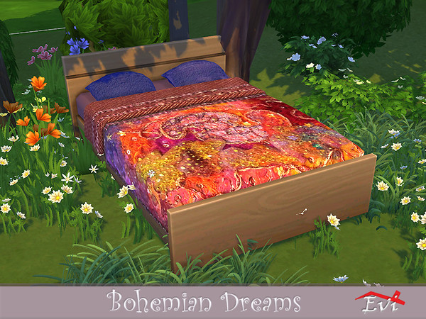 Sims 4 Bohemian Dreams bed by evi at TSR