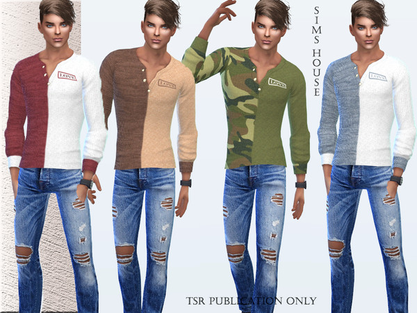 Sims 4 Mens two ton sweater LOVE by Sims House at TSR