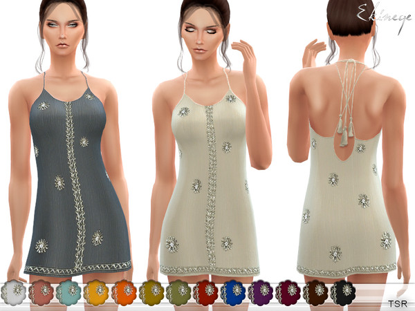 Sims 4 Crossed Back Dress With Tassel Ties by ekinege at TSR