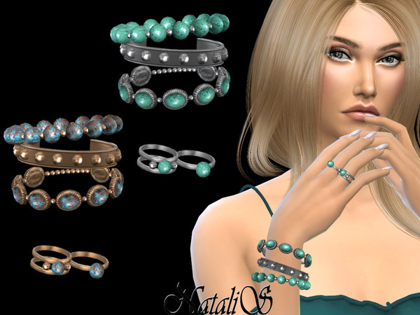 Sims 4 Boho bracelet set with rings R by NataliS at TSR
