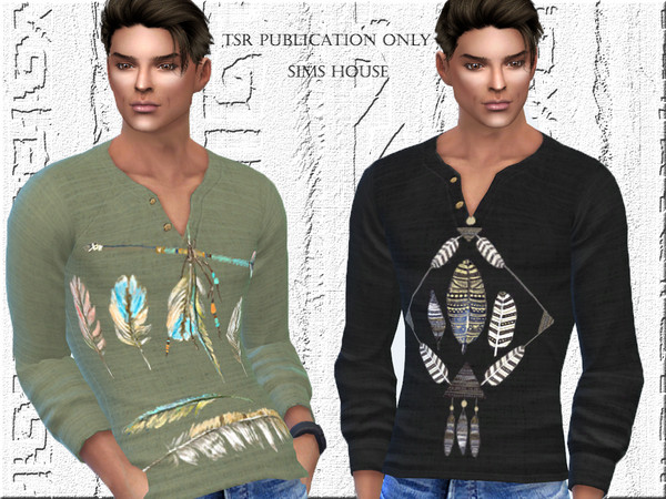 Sims 4 Mens shirt in boho style by Sims House at TSR