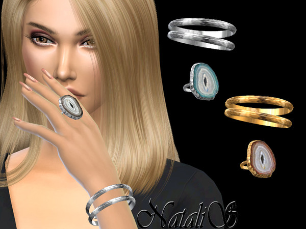 Sims 4 Metal bangles with agate slice ring by NataliS at TSR