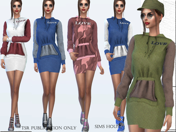 Sims 4 Dress with a hood by Sims House at TSR