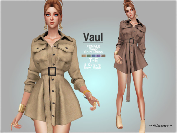 Sims 4 VAUL Cargo Shirt Dress by Helsoseira at TSR