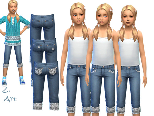 Sims 4 Boho 05 jeans with crochet lace for girls by Zuckerschnute20 at TSR