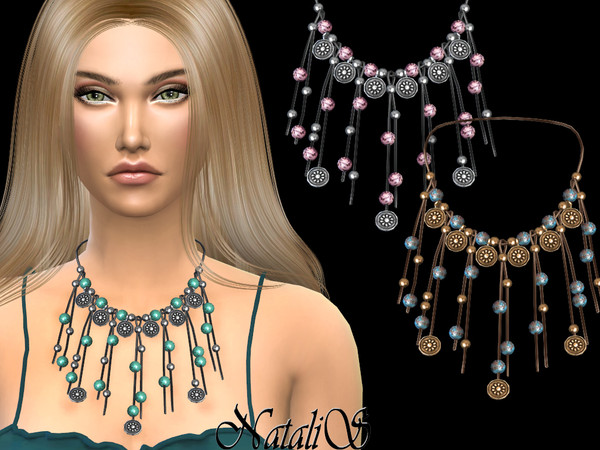 Sims 4 Boho fringe necklace by NataliS at TSR
