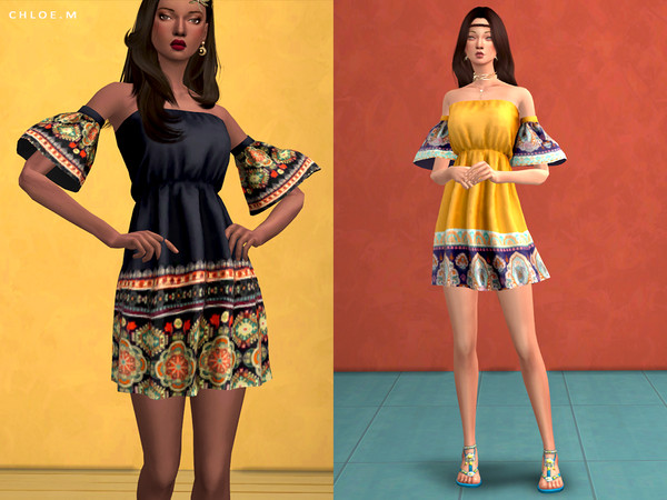 Sims 4 Boho style Dress by ChloeMMM at TSR