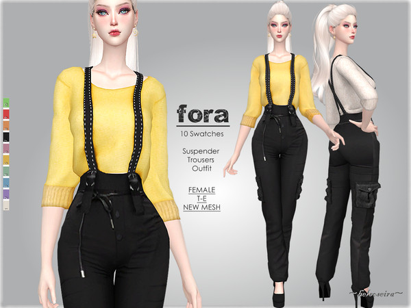Sims 4 FORA Suspender pants w/ Top by Helsoseira at TSR