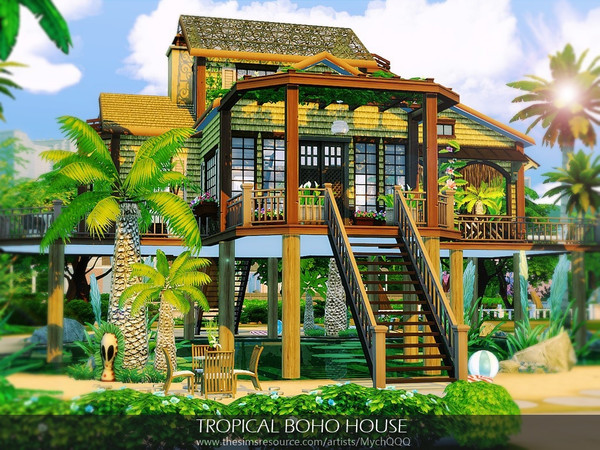 Sims 4 Tropical Boho House by MychQQQ at TSR
