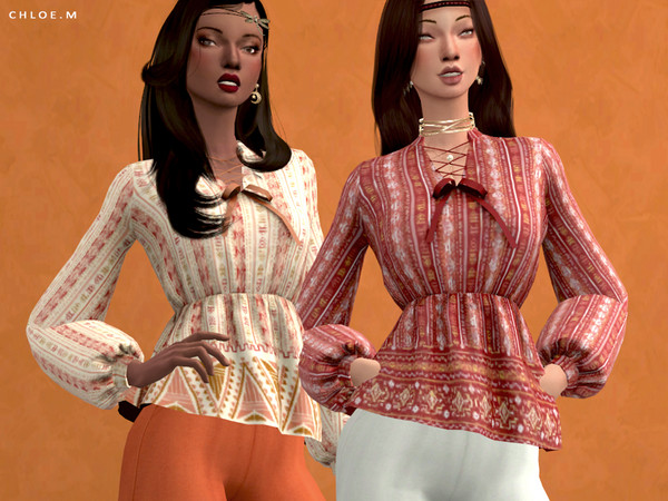 Sims 4 Boho style Blouse by ChloeMMM at TSR