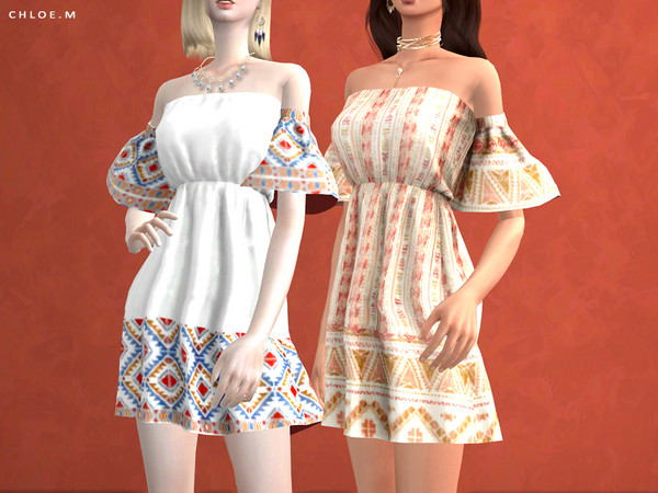 Sims 4 Boho style Dress by ChloeMMM at TSR