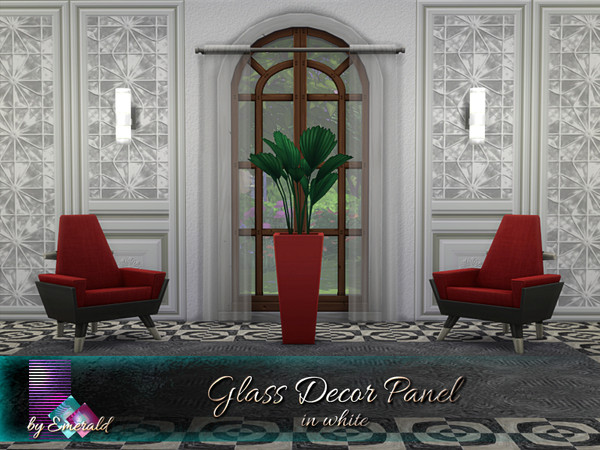 Sims 4 Glass Decor Panel in white by emerald at TSR