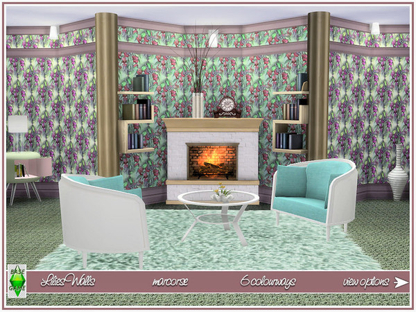 Sims 4 Lilies Walls by marcorse at TSR