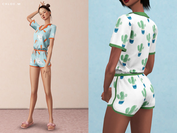 Sims 4 Cute Pajama Set by ChloeMMM at TSR