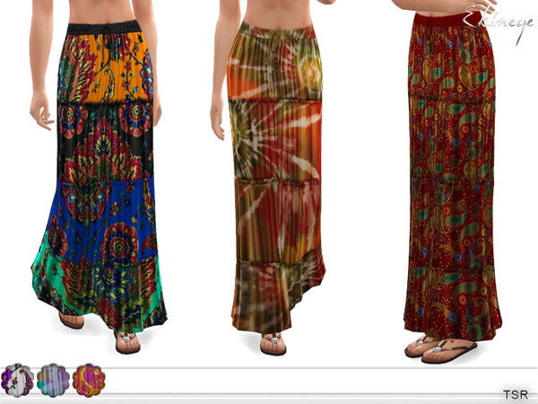 Sims 4 Tiered Printed Maxi Skirt by ekinege at TSR