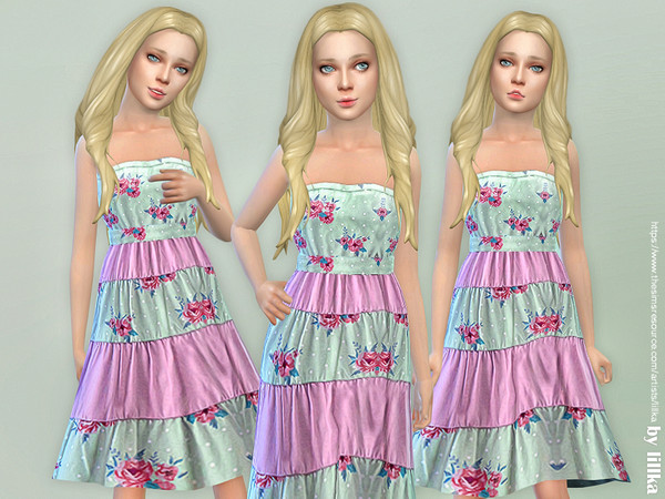 Sims 4 Mint Floral Block Dress by lillka at TSR