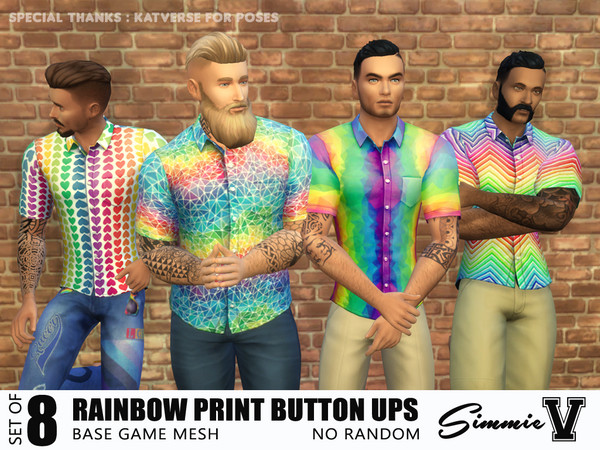 Sims 4 Rainbow Patterned Button Ups by SimmieV at TSR