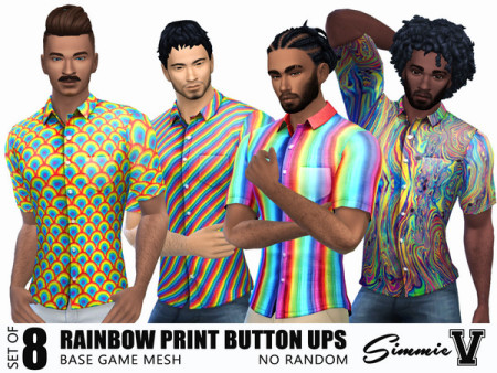 Rainbow Patterned Button Ups by SimmieV at TSR » Sims 4 Updates