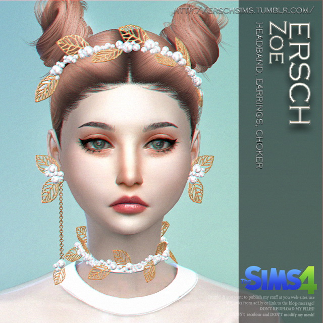 Sims 4 Zoe Set headband, earrings & choker at ErSch Sims