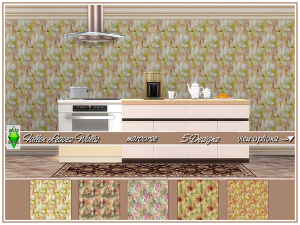 Sims 4 Fallen Leaves Walls by marcorse at TSR