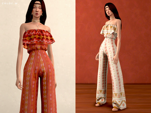 Sims 4 Boho style Jumpsuit by ChloeMMM at TSR