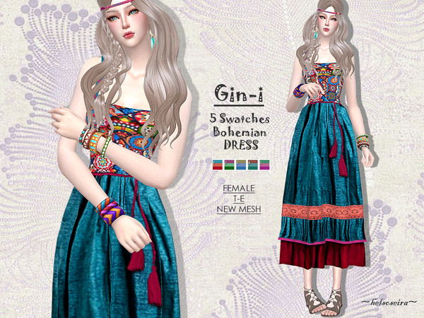Sims 4 GIN I Bohemian Maxi Dress by Helsoseira at TSR