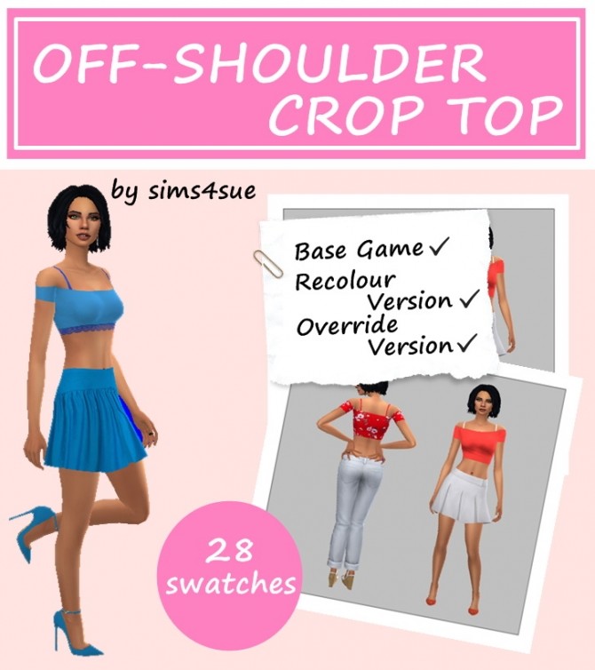 Sims 4 BASE GAME OFF SHOULDER CROP TOP at Sims4Sue