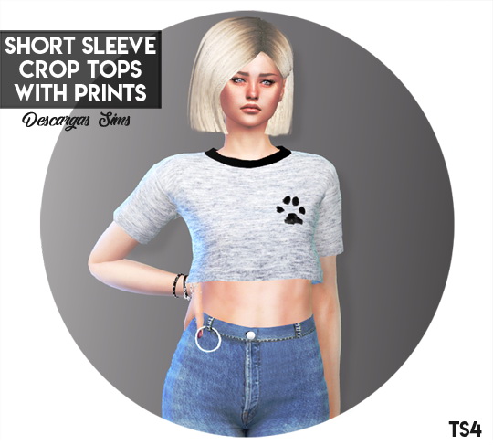 Sims 4 Short Sleeve Crop Tops With Prints at Descargas Sims