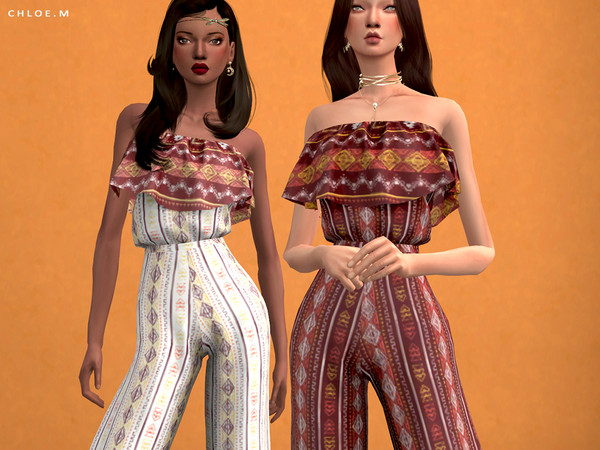 Sims 4 Boho style Jumpsuit by ChloeMMM at TSR