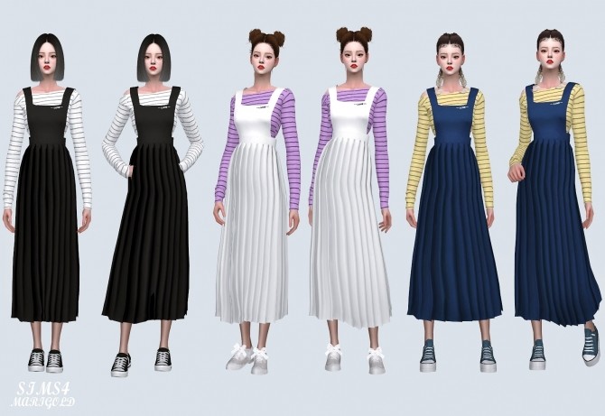 Sims 4 Suspender Pleats Long Dress (P) at Marigold