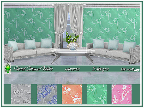Sims 4 Floral Streamer Walls by marcorse at TSR