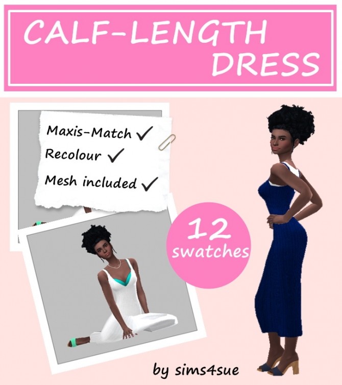 Sims 4 CALF LENGTH DRESS at Sims4Sue
