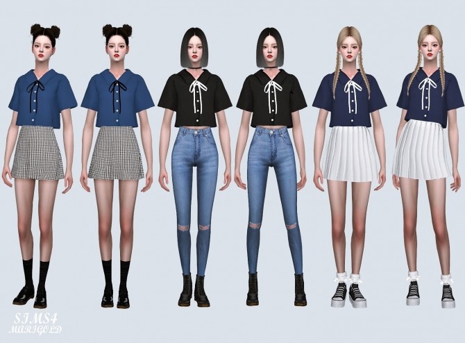 Sims 4 Short Sleeves Shirts With Bow at Marigold