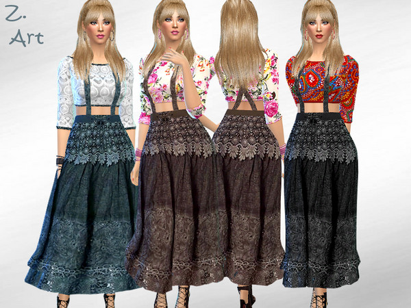 Sims 4 Boho 08 midi skirt with patterned tops by Zuckerschnute20 at TSR