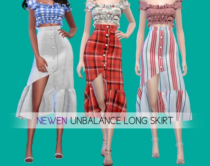 Sims 4 Unbalanced ruffle long skirt at NEWEN