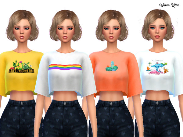 Sims 4 Snazzy Cropped Tees by Wicked Kittie at TSR