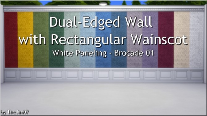 Sims 4 Dual Edged Wall with Rectangular Wainscot White Paneling   Brocade 01 by TheJim07 at Mod The Sims