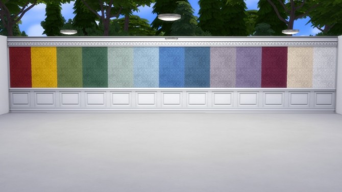 Sims 4 Dual Edged Wall with Rectangular Wainscot White Paneling   Brocade 01 by TheJim07 at Mod The Sims