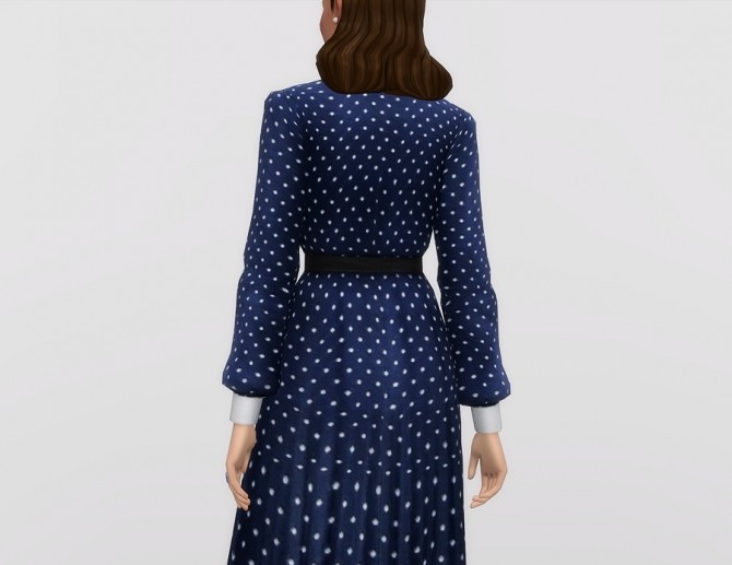 Sims 4 Navy polka dot silk crepe midi dress at Rusty Nail