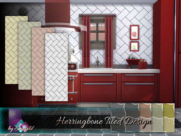 Sims 4 Herringbone Tiled Design by emerald at TSR