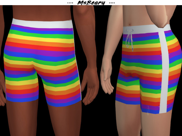 Sims 4 Rainbow Striped Swim Trunks by MsBeary at TSR