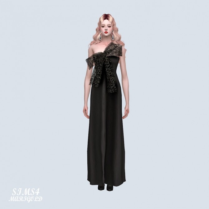 Sims 4 Big Bow Strap Long Dress (P) at Marigold