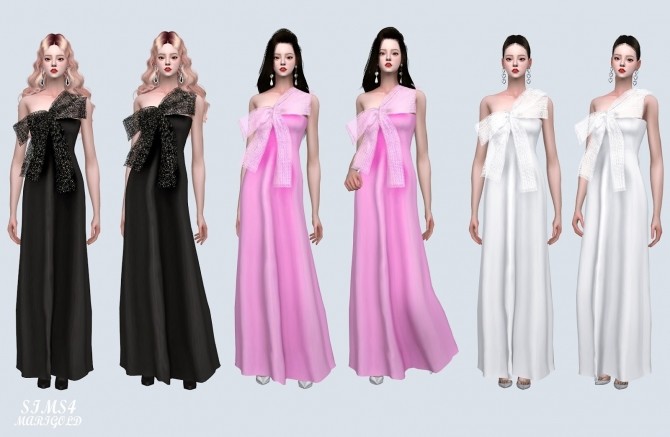 Sims 4 Big Bow Strap Long Dress (P) at Marigold