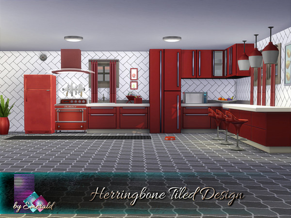 Sims 4 Herringbone Tiled Design by emerald at TSR