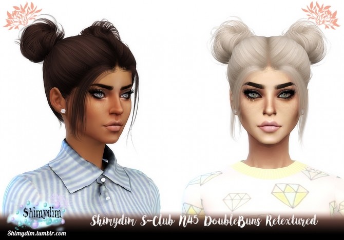 Sims 4 S Club N45 DoubleBuns Hair Retexture Naturals + Unnaturals at Shimydim Sims
